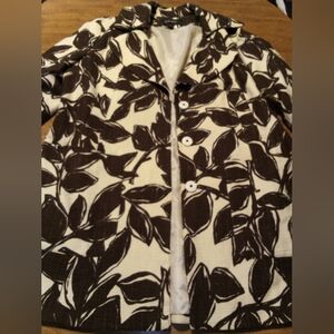 Nine West Black and Cream Leaf Print Mid Length Women's Jacket Size Large